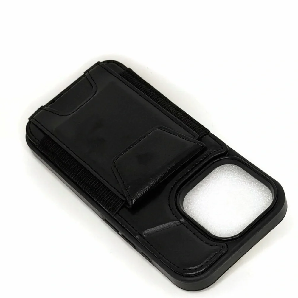 Black Faux Leather IPhone 16 Pro Case with Wallet Card Holder